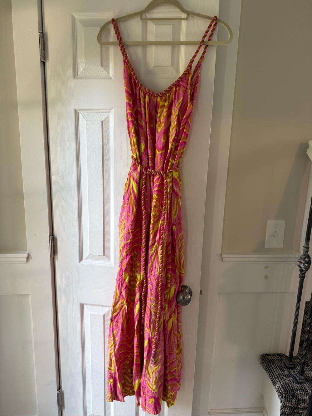 Farm Rio Pink Ikat Pineapple Tapestry Print Wide Leg Jumpsuit Small
